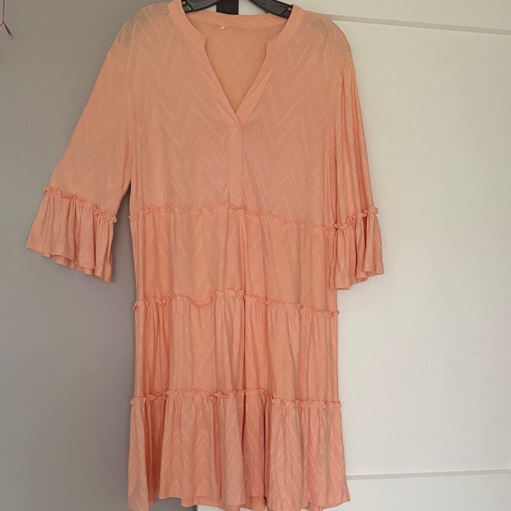 Women's Peach Tiered V-Neck Dress